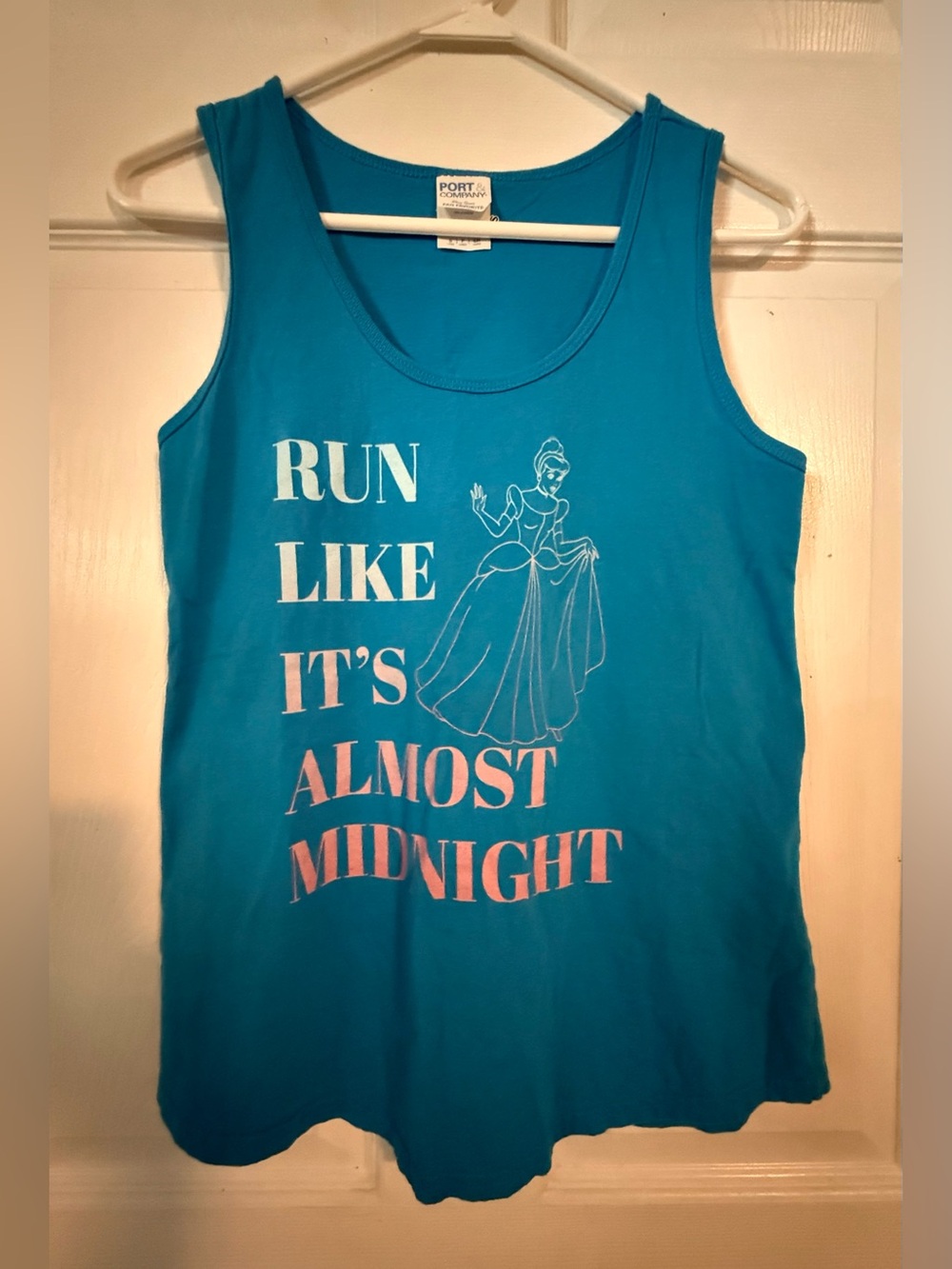 Women’s Disney Teal Tank Top with Pink & White Graphic Size S